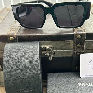 Prada Black Rectangular Frame Sunglasses with Dark Lenses